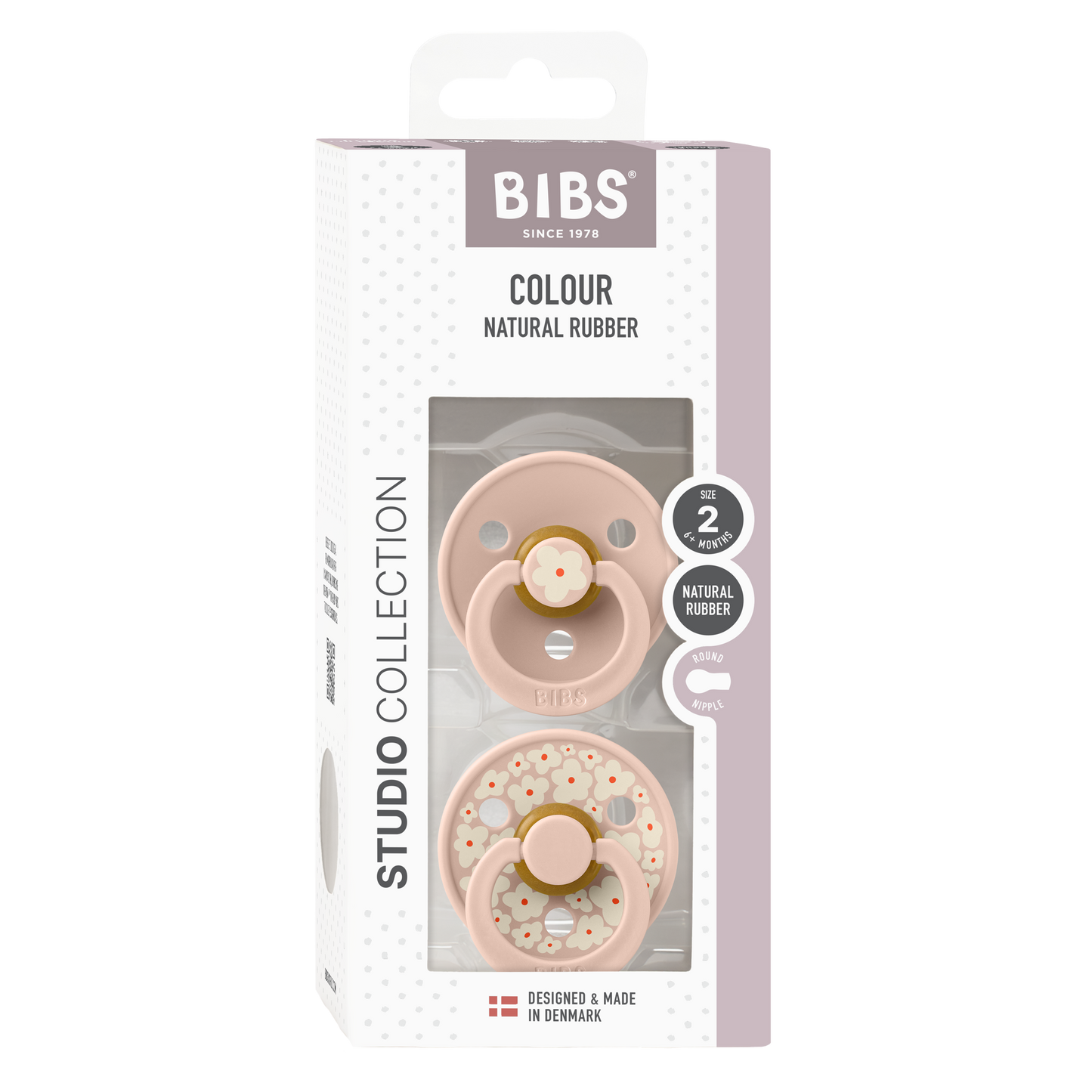 BIBS Colour Stuio Collection. Str. 2 rundt Latex suttehoved. 2 pack. Farve: Blush mix.