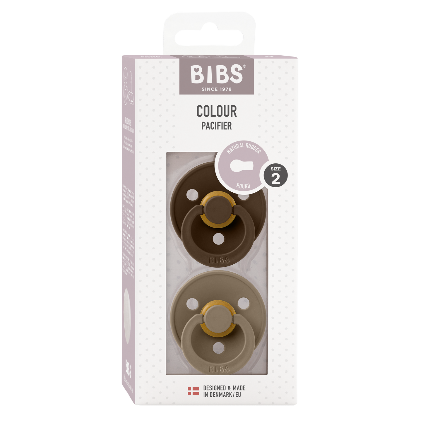 BIBS colour 2 pack. Rundt suttehoved i latex. Str. 2 Farve: Mocha/Dark oak.