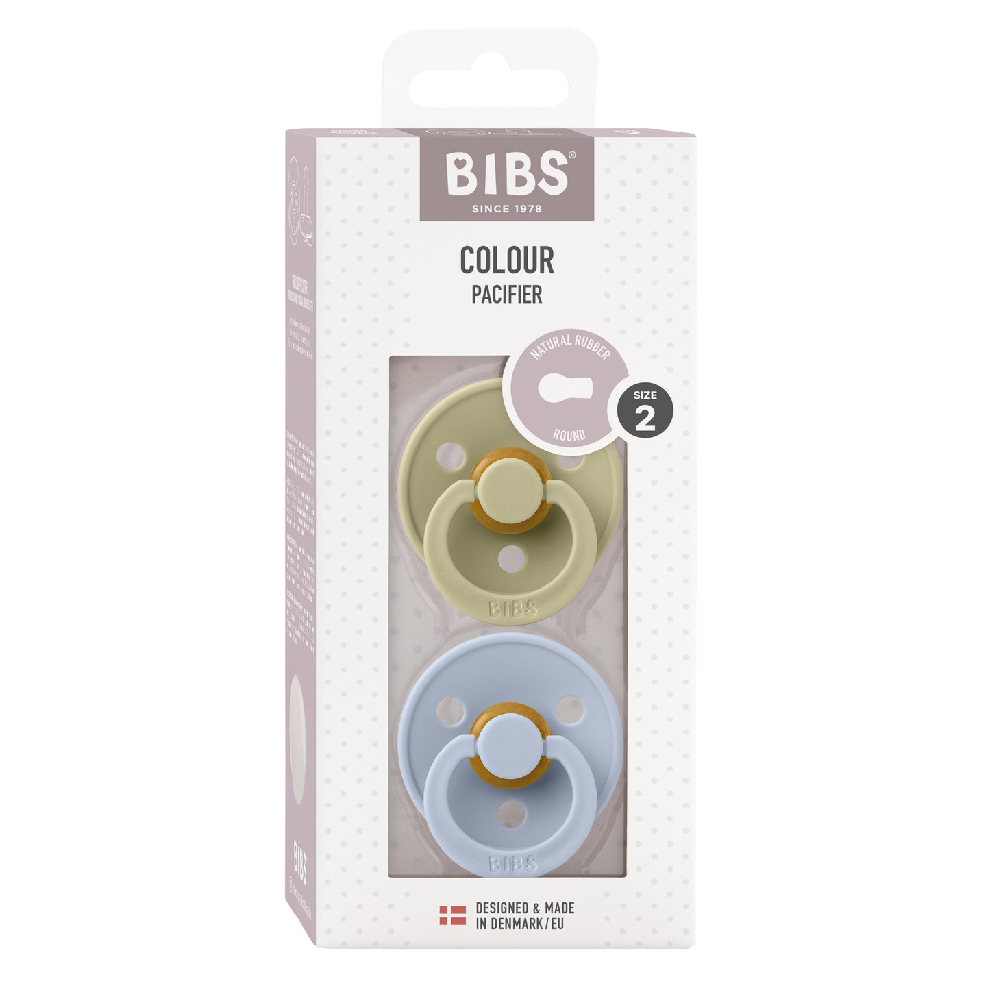 BIBS Colour. 2 pack. Rundt suttehoved i latex. Str. 2 Farve: Khaki/Dusty Blue