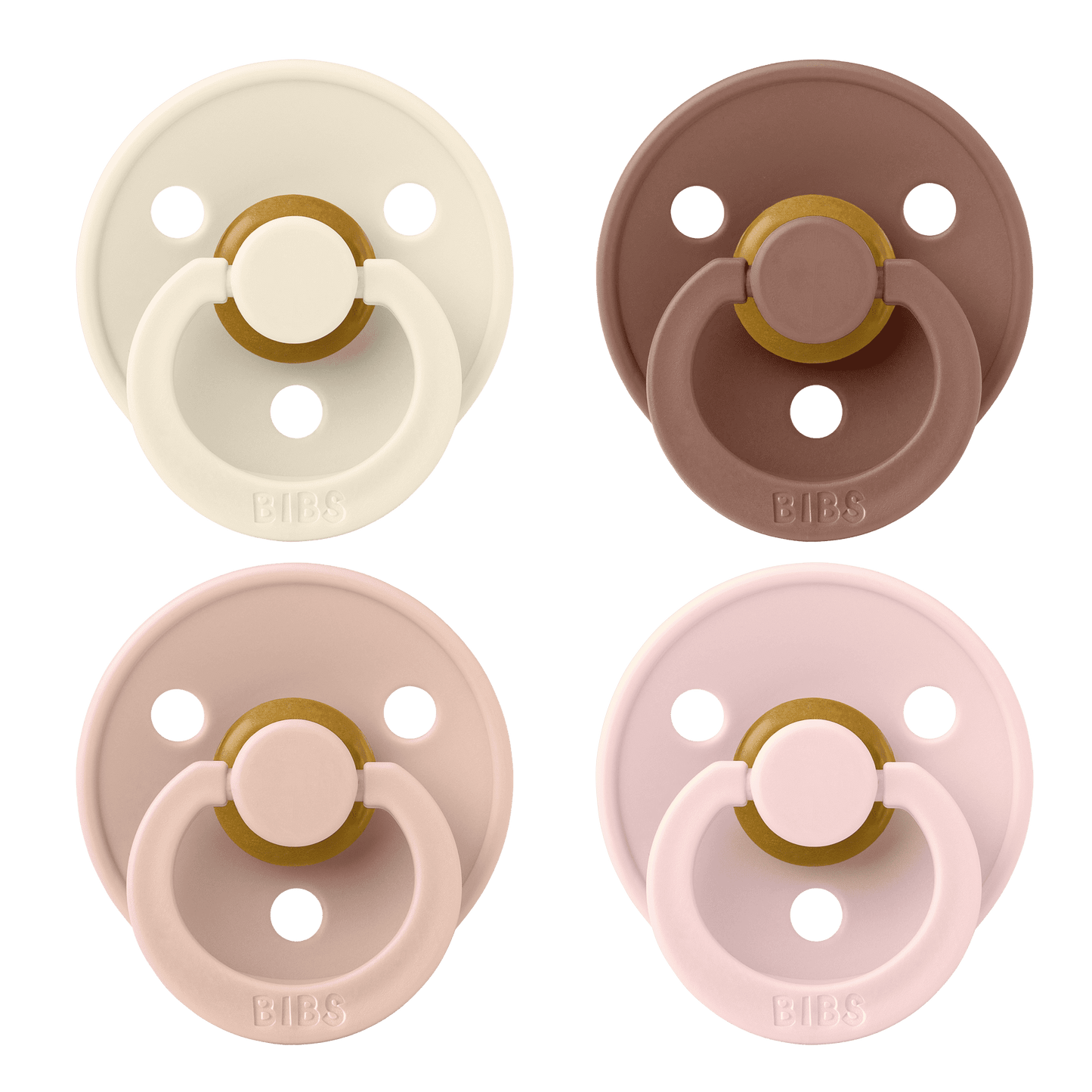 BIBS Colour 4 pack. Suttehoved str. 2 i Latex Farver: Ivory / Blush / Woodchuck / Blossom