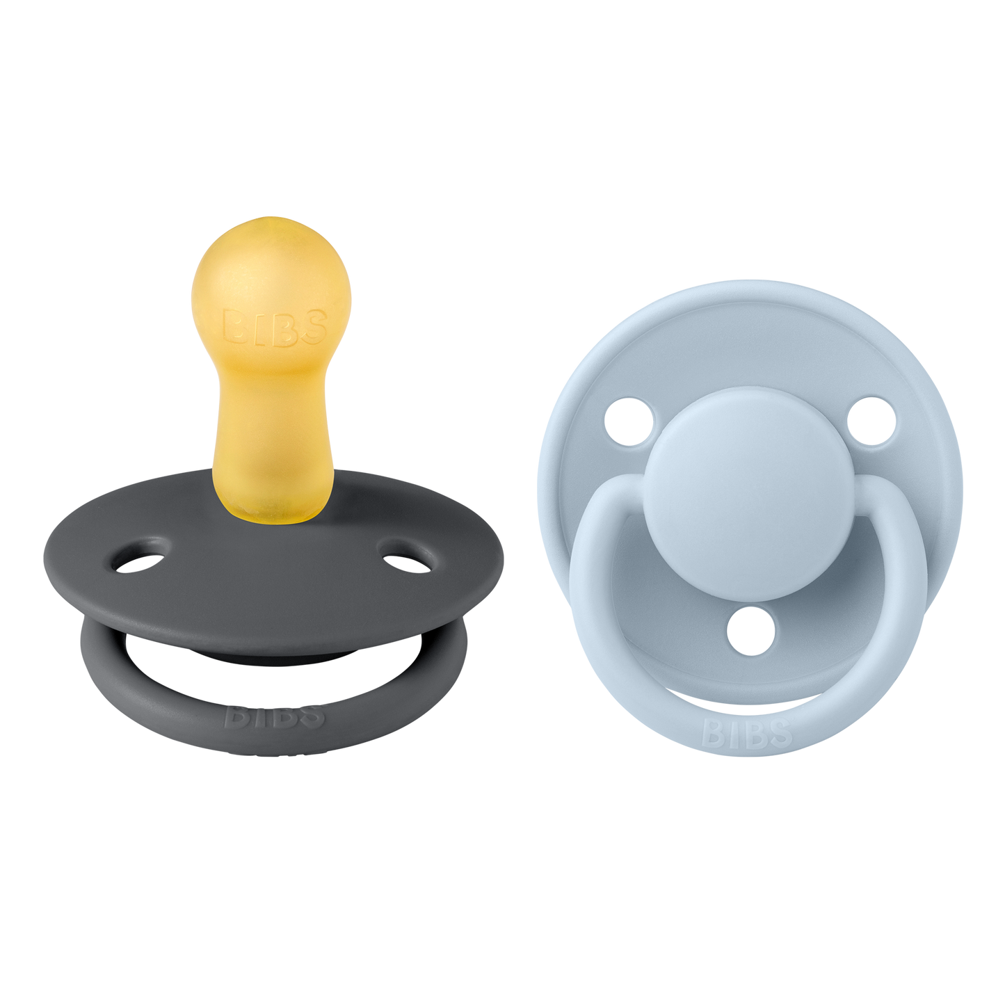 BIBS De Lux 2 PACK Rund Latex Size 2 Iron/Baby Blue