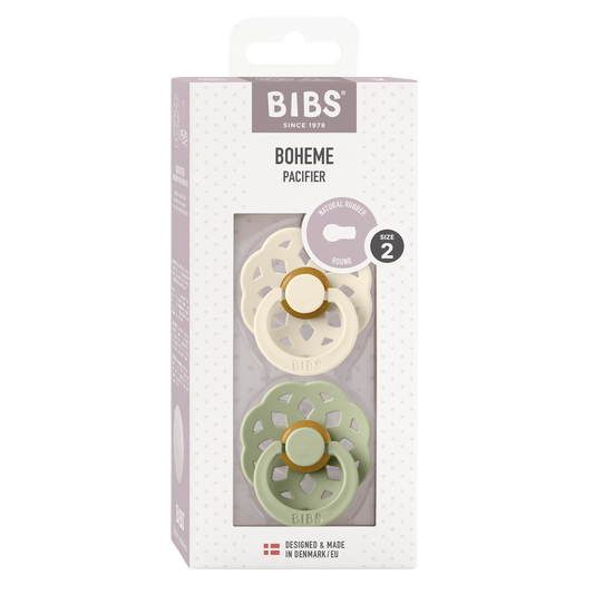 BIBS Boheme Suttehoved str. 2 i Latex. 2 pack. Farve Ivory/Sage