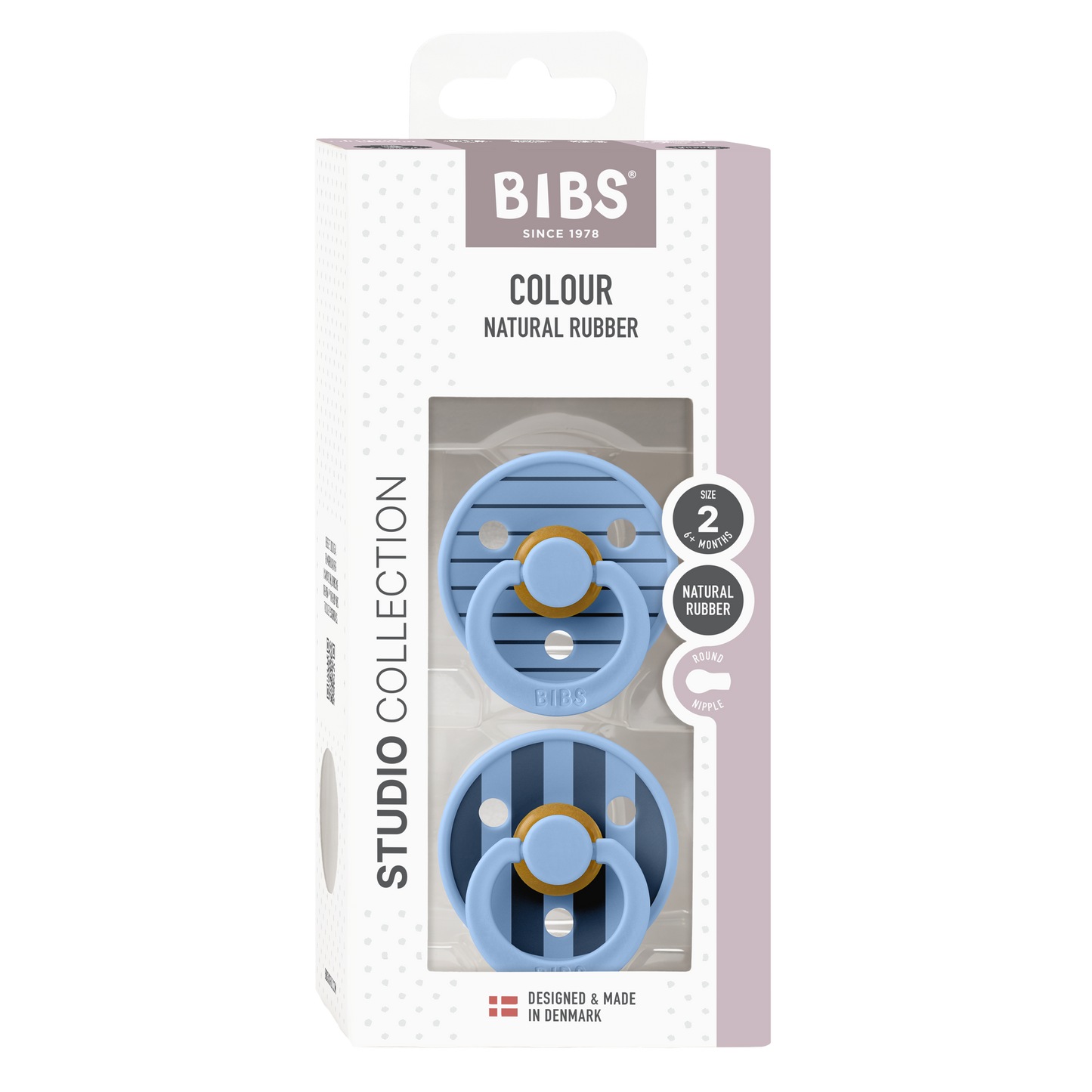 BIBS Colour Studio Collection Str. 2 Latex suttehoved. 2 pack. Farve: Sky blue mix