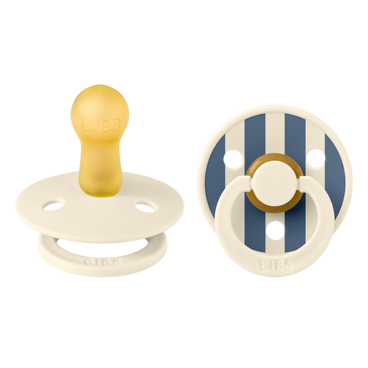 BIBS colour. Studio collection 2pack. Rundt suttehoved i latex Str. 2 Ivory steel/blue mix