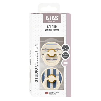 BIBS colour. Studio collection 2pack. Rundt suttehoved i latex Str. 2 Ivory steel/blue mix